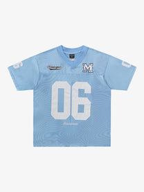 MADEGPSR | Appliqué 06 V-Neck Jersey in Light Blue - front view
