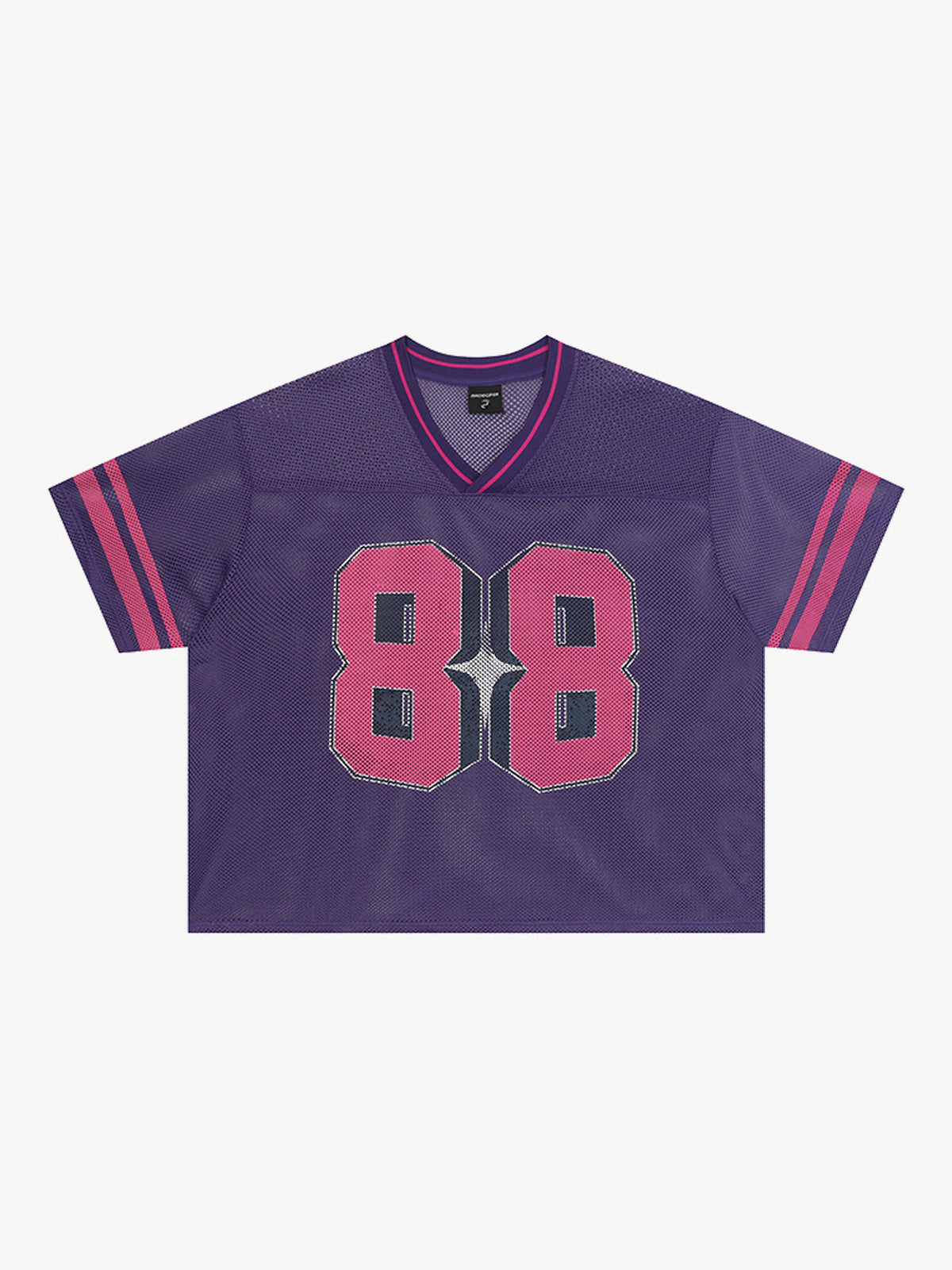 MADEGPSR | 88 Striped-Sleeve Mesh Jersey in Purple - front view