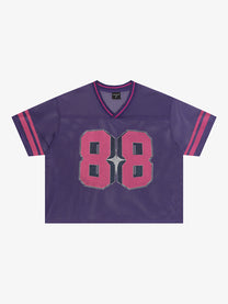 MADEGPSR | 88 Striped-Sleeve Mesh Jersey in Purple - front view