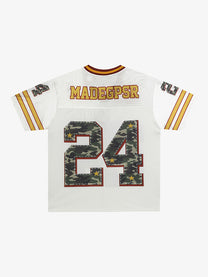 MADEGPSR | Camo 24 Mesh V-Neck Jersey in White - back view