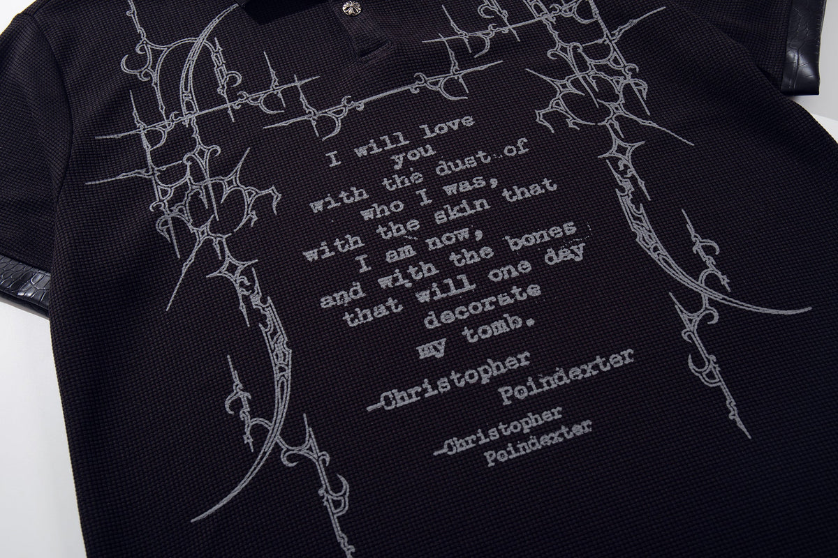 MCCNN | Ornamental Text Contrast-Trim Polo Shirt - product detail