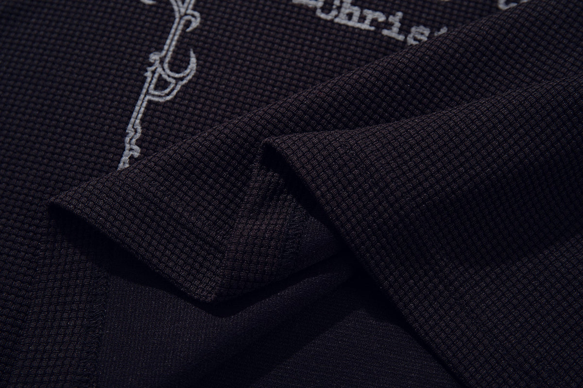 MCCNN | Ornamental Text Contrast-Trim Polo Shirt - product detail