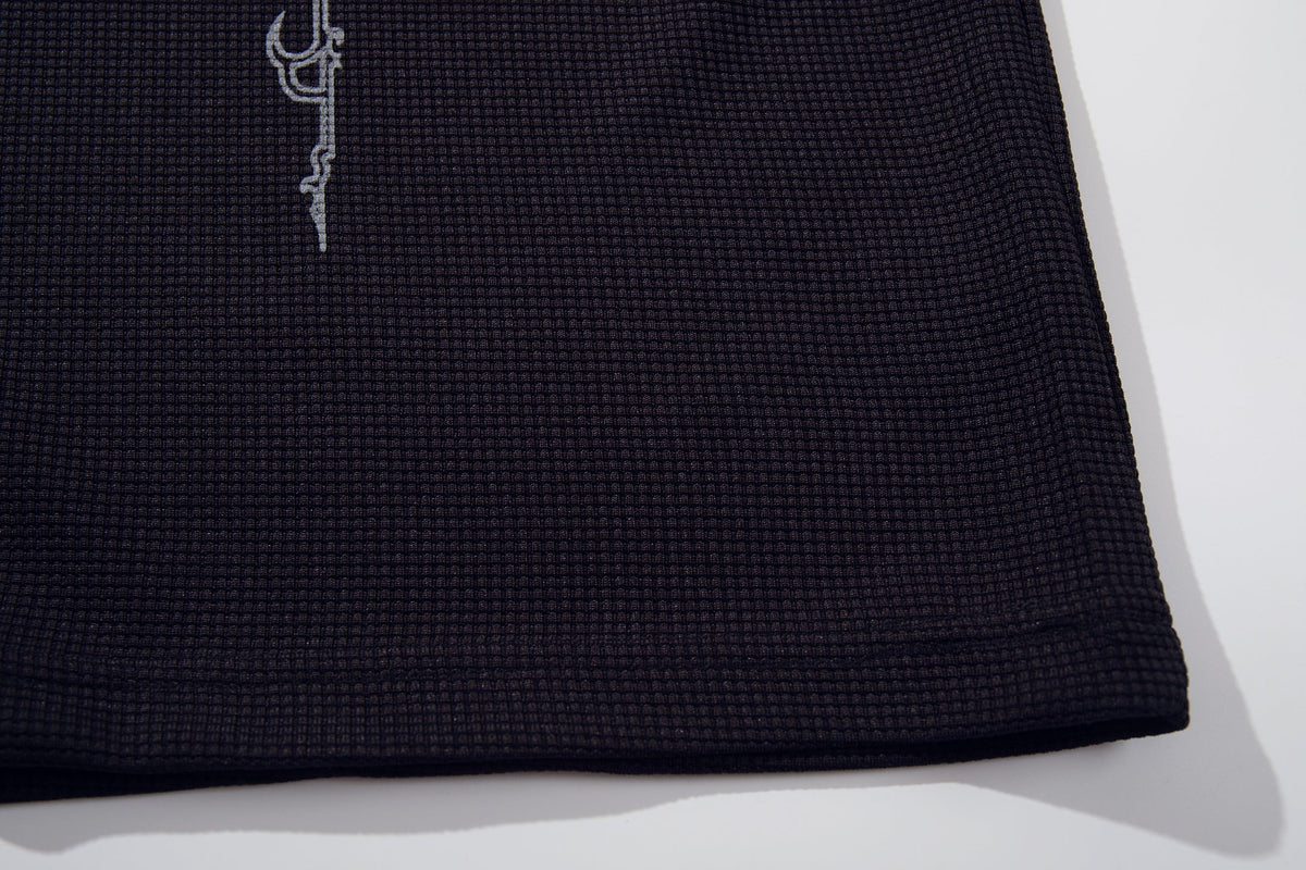 MCCNN | Ornamental Text Contrast-Trim Polo Shirt - product detail