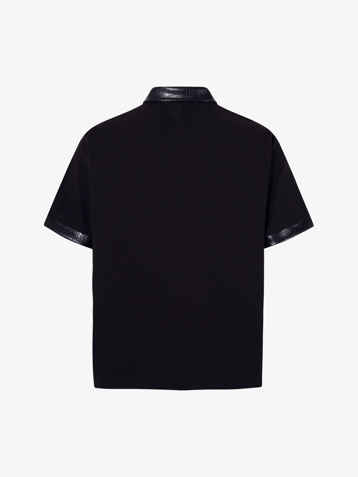 MCCNN | Ornamental Text Contrast-Trim Polo Shirt in Black - back view