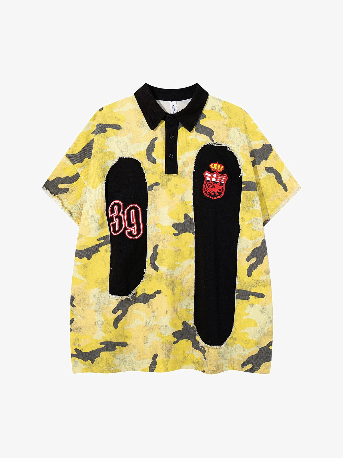 MFOUR | Raw-Edge Camo 39 Polo Shirt in Yellow - front view
