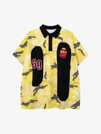 MFOUR | Raw-Edge Camo 39 Polo Shirt in Yellow - front view