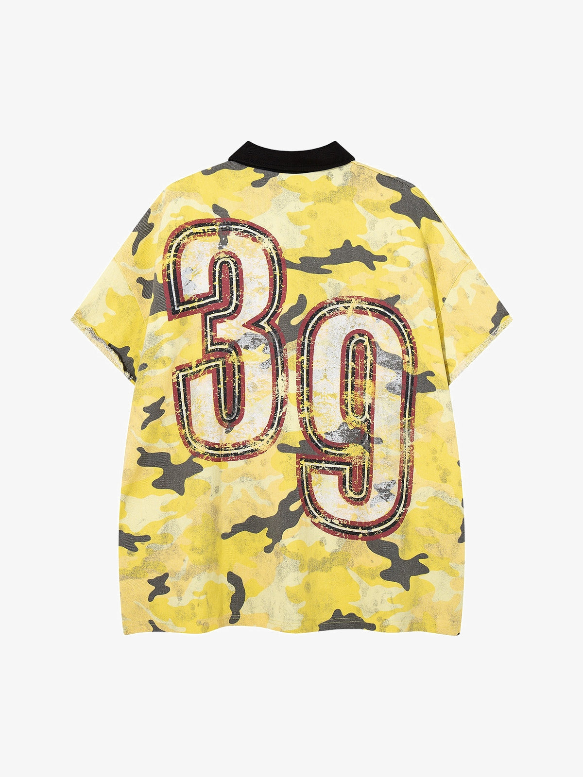 MFOUR | Raw-Edge Camo 39 Polo Shirt in Yellow - back view