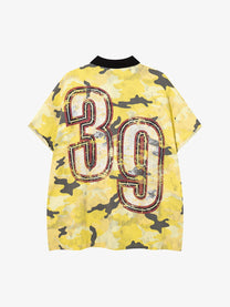MFOUR | Raw-Edge Camo 39 Polo Shirt in Yellow - back view