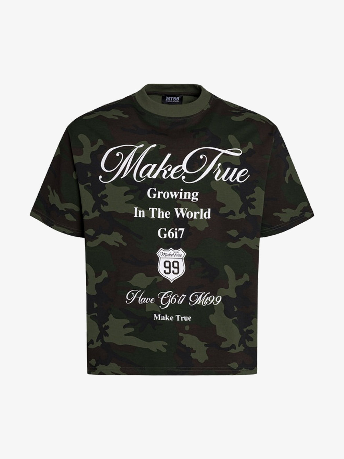 MT99 | Camo Script 99 T-Shirt in Camo - front view