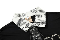 OREETA | Studded Lace-Up Leopard-Trim Polo Shirt - product detail