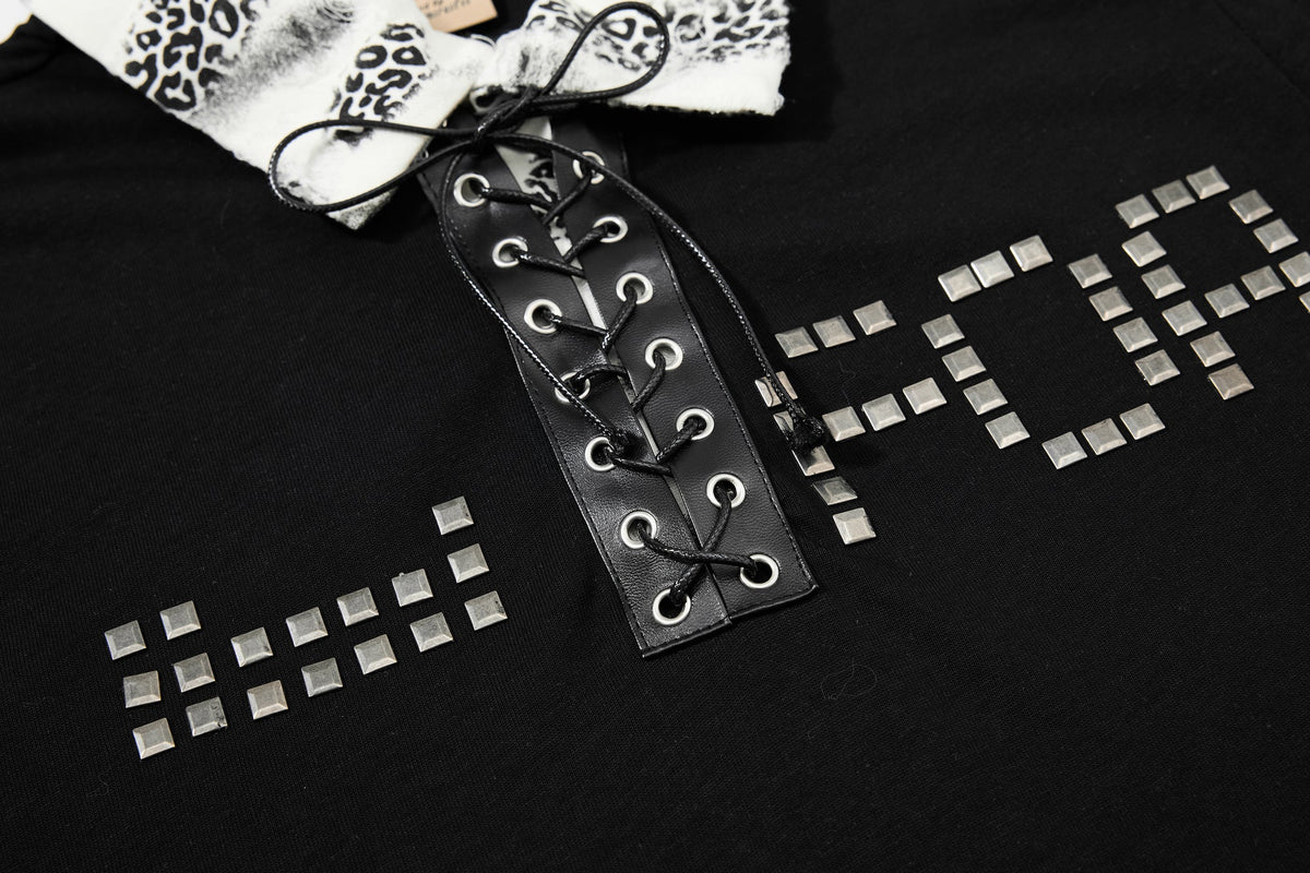 OREETA | Studded Lace-Up Leopard-Trim Polo Shirt - product detail