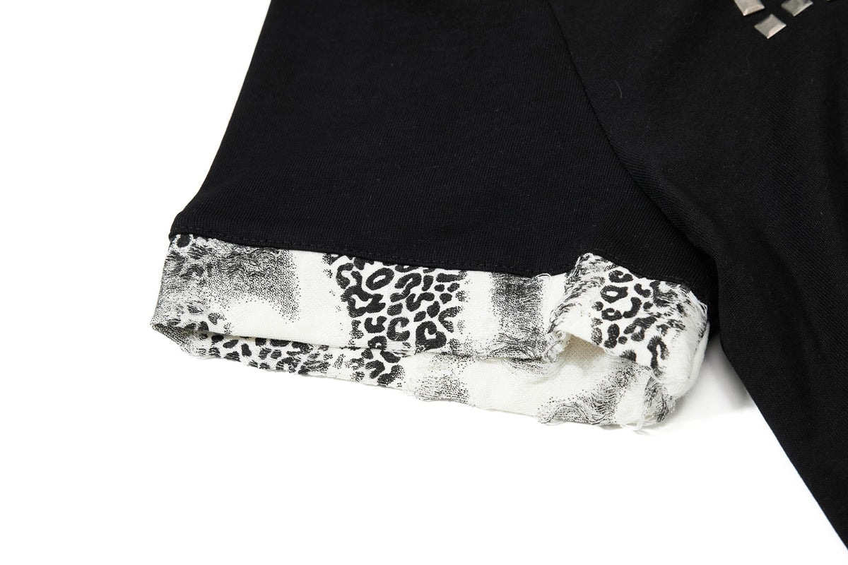 OREETA | Studded Lace-Up Leopard-Trim Polo Shirt - product detail