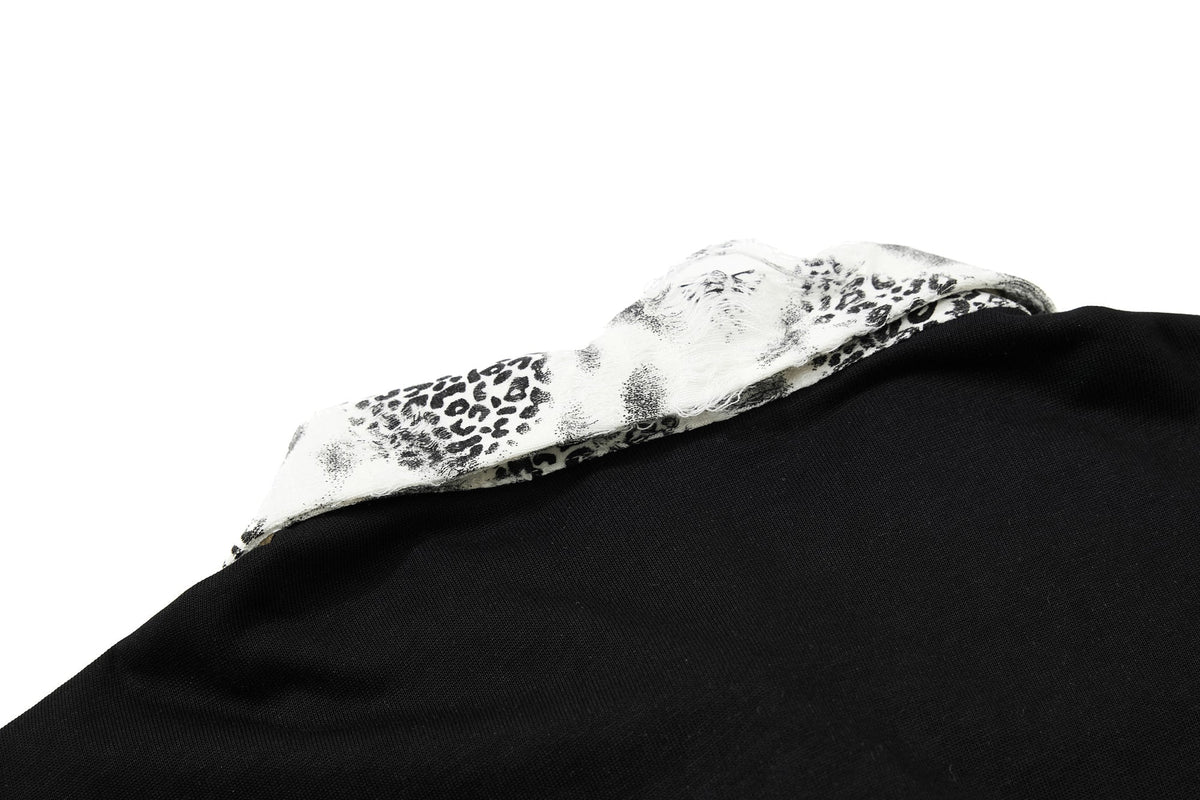 OREETA | Studded Lace-Up Leopard-Trim Polo Shirt - product detail