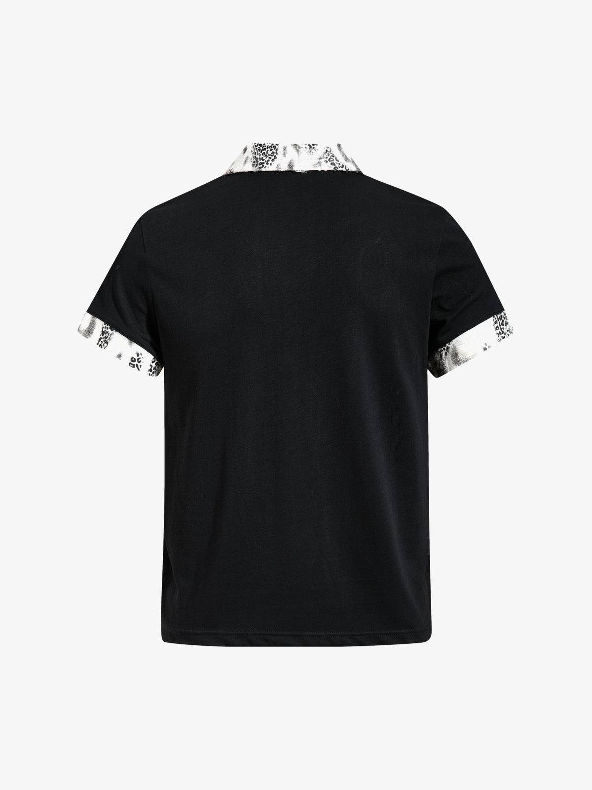 OREETA | Studded Lace-Up Leopard-Trim Polo Shirt in Black - back view