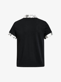 OREETA | Studded Lace-Up Leopard-Trim Polo Shirt in Black - back view