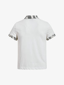 OREETA | Studded Lace-Up Leopard-Trim Polo Shirt in White - back view