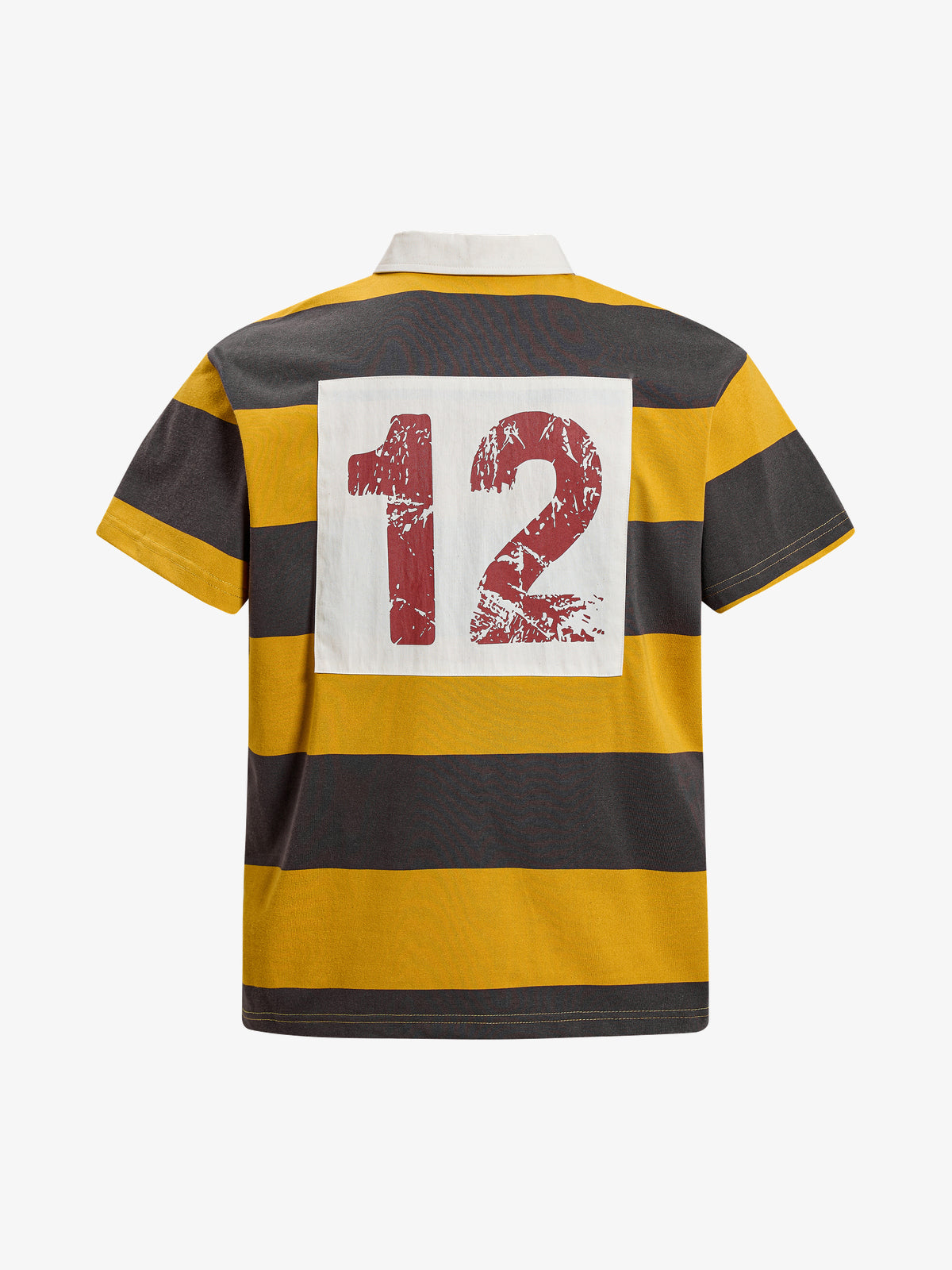 OREETA | 12 Crest Striped Rugby Shirt in Mustard - back view