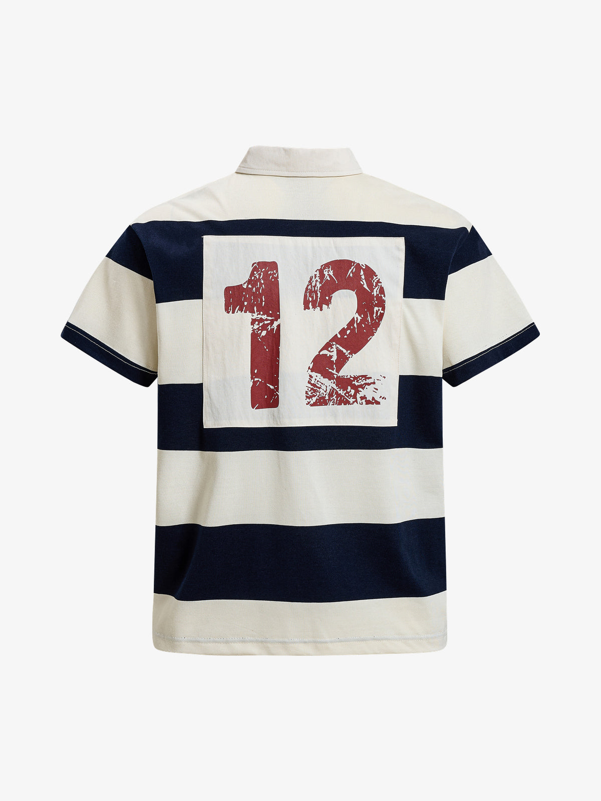 OREETA | 12 Crest Striped Rugby Shirt in Navy - back view