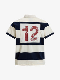 OREETA | 12 Crest Striped Rugby Shirt in Navy - back view