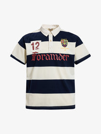OREETA | 12 Crest Striped Rugby Shirt in Navy - front view