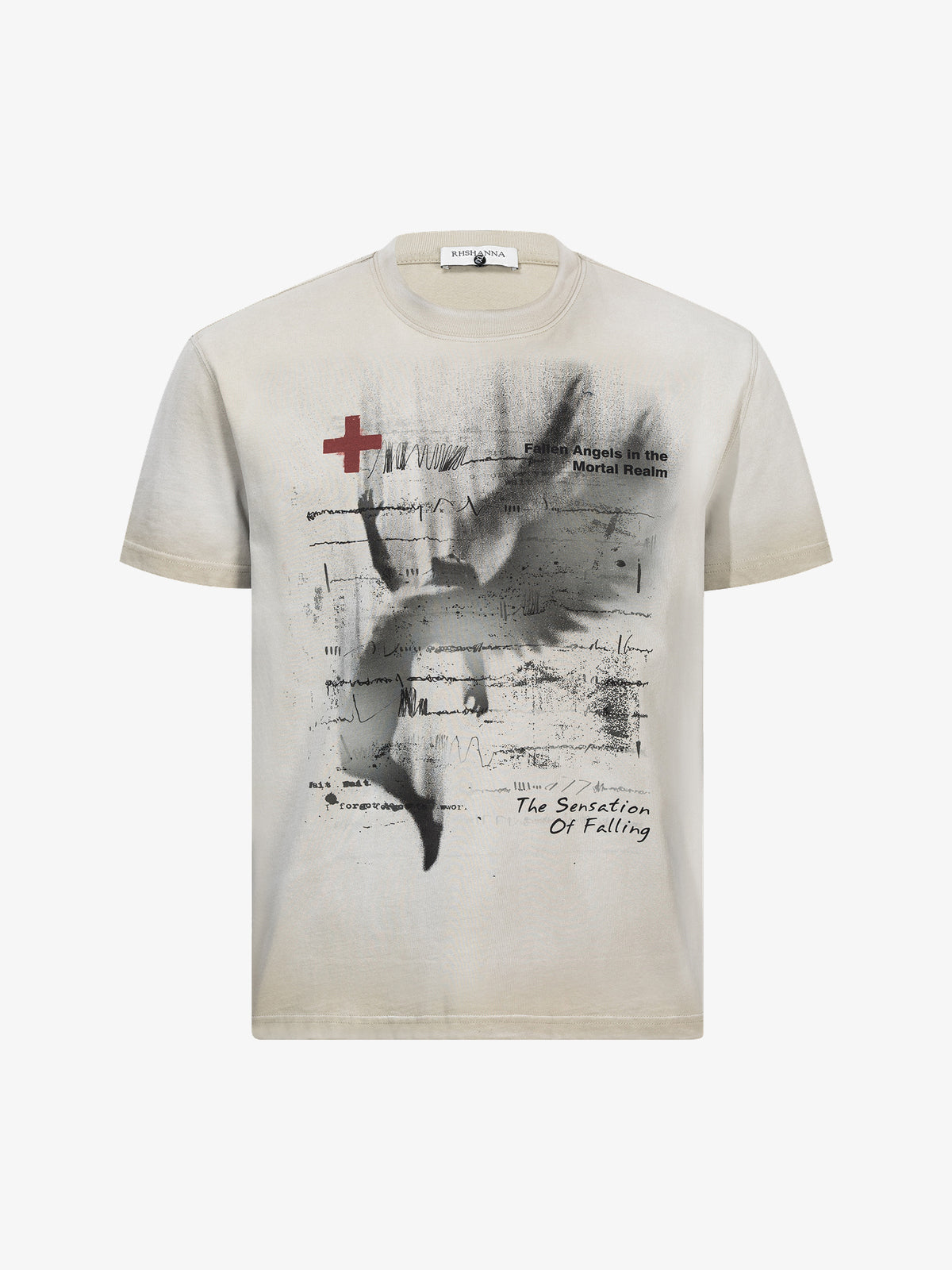 RHSHANNA | Fallen-Angel Collage T-Shirt in Beige - front view
