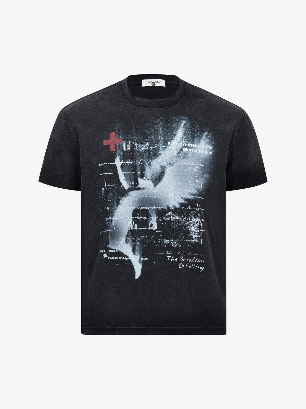 RHSHANNA | Fallen-Angel Collage T-Shirt in Black - front view