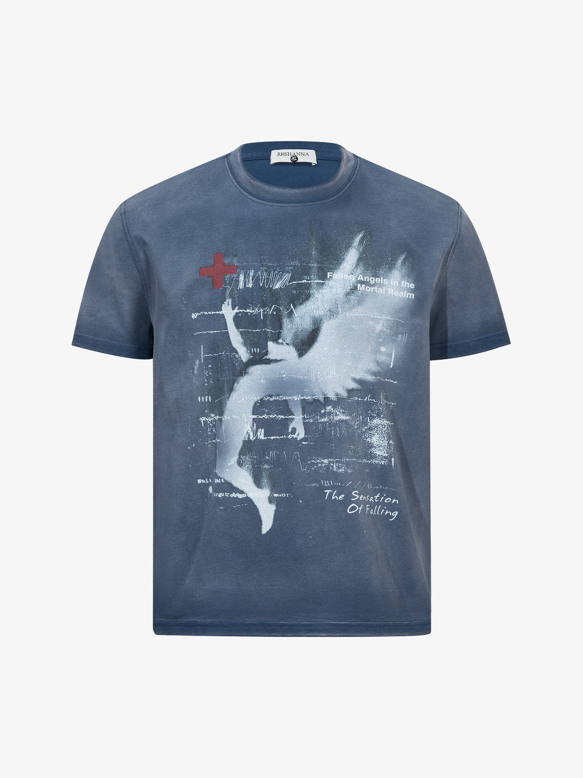 RHSHANNA | Fallen-Angel Collage T-Shirt in Navy - front view