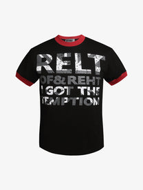 REFUSION | Distressed Statement Ringer T-Shirt in Black - front view