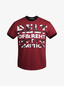 REFUSION | Distressed Statement Ringer T-Shirt in Red - front view