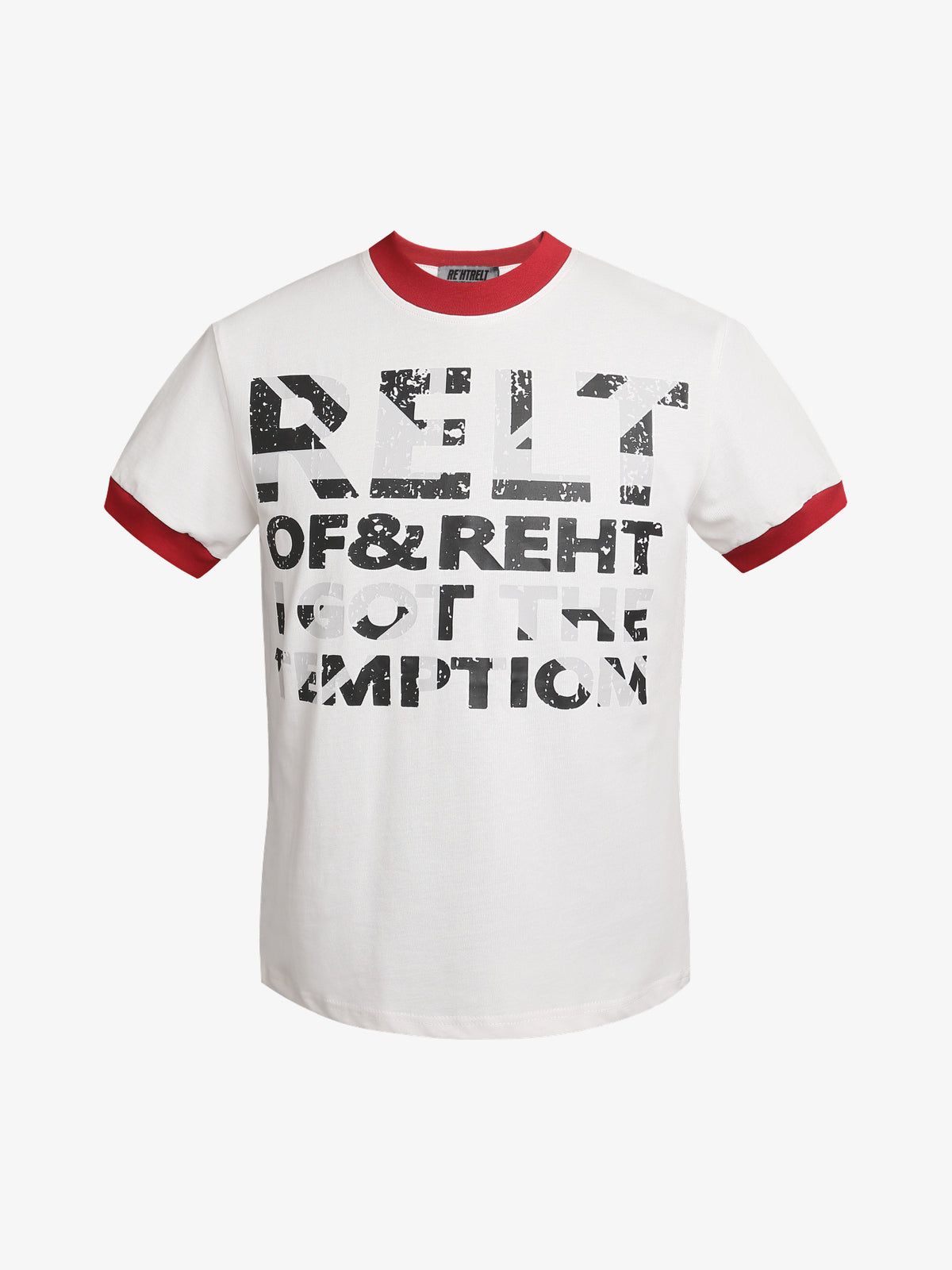 REFUSION | Distressed Statement Ringer T-Shirt in White - front view
