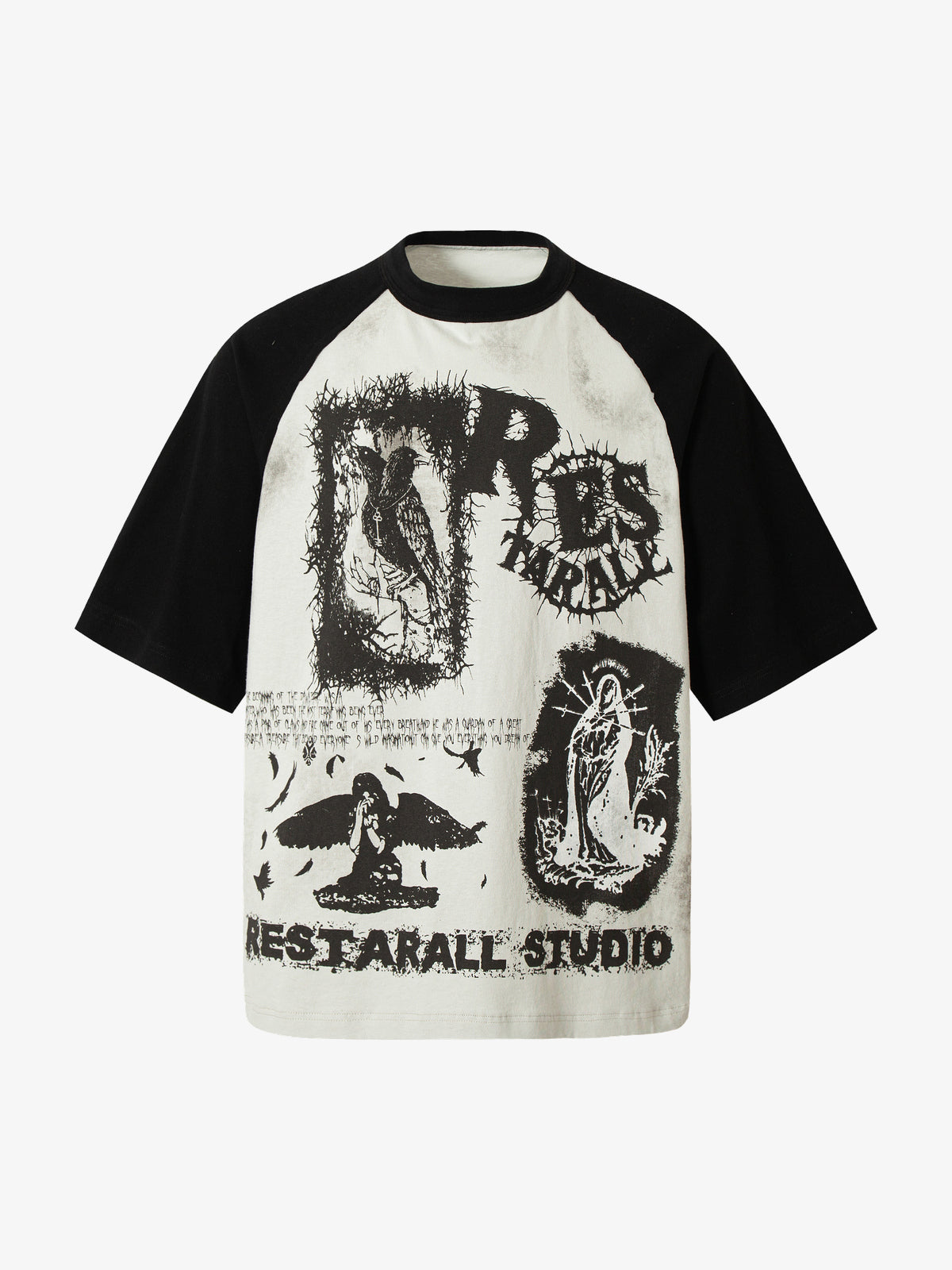 RESTARALL | Crow and Thorn Collage T-Shirt in Beige - front view