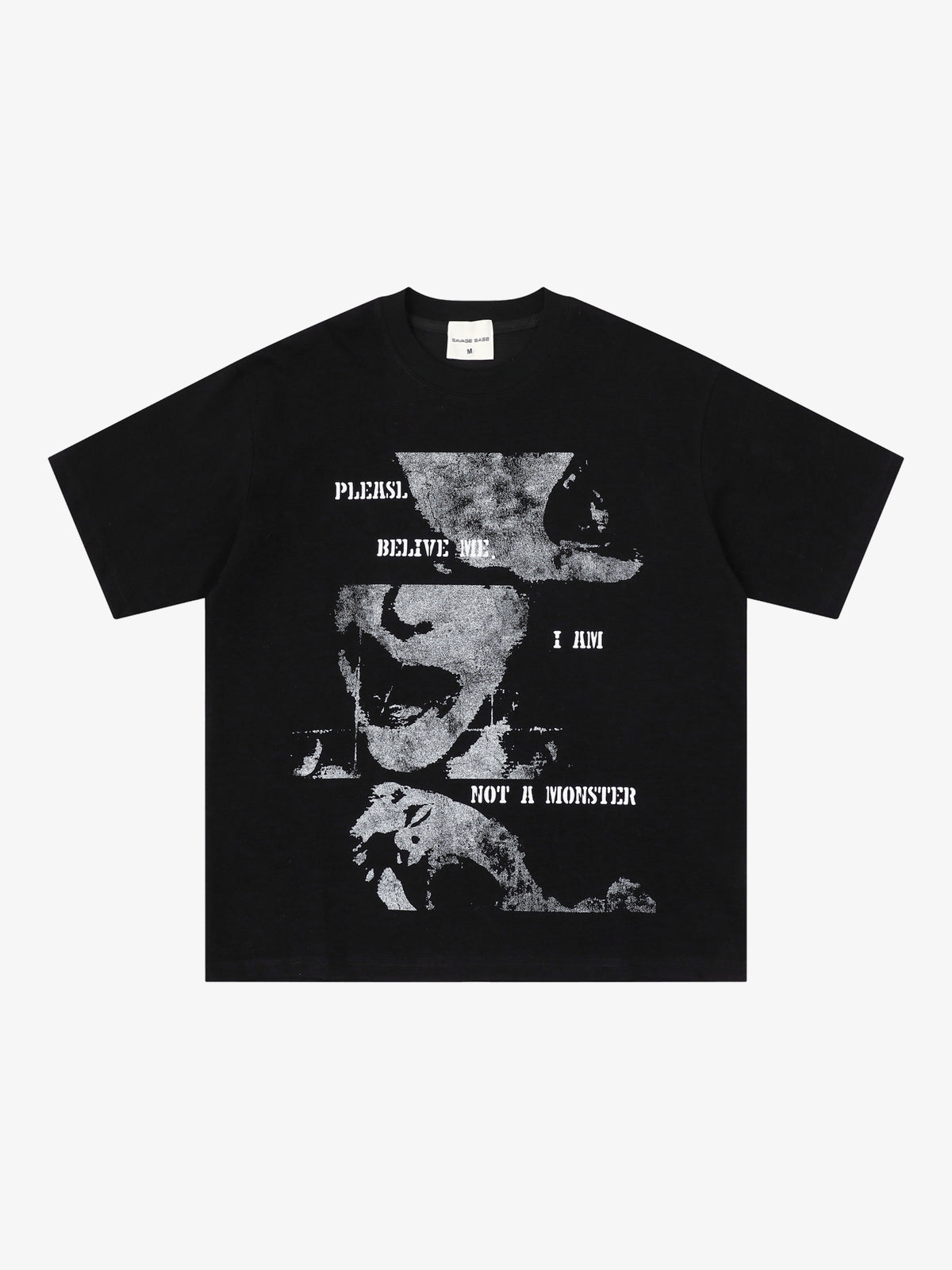 SAVAGE BASE | Not a Monster Portrait T-Shirt in Black - front view