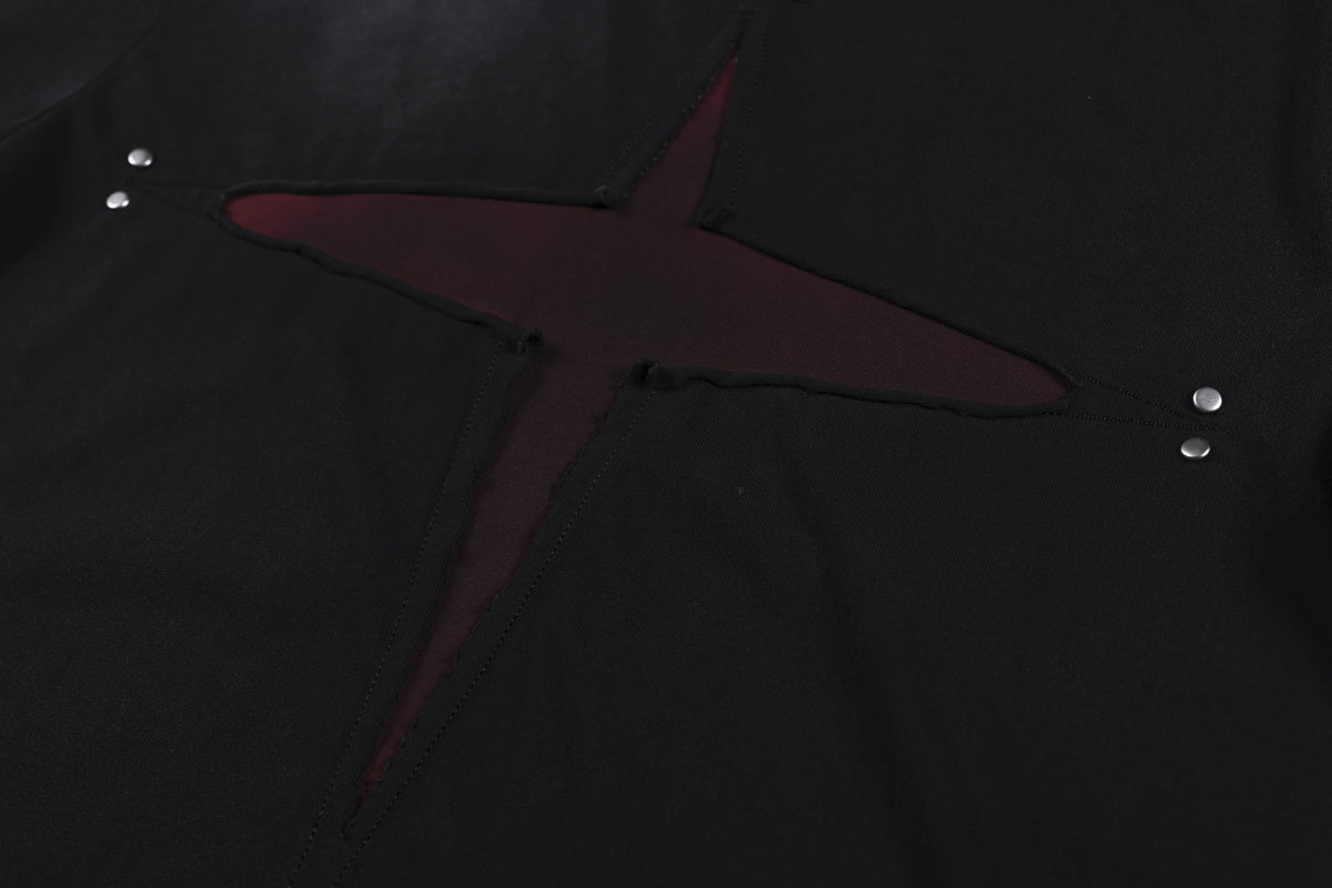 SMK MADE | Cross Cutout Contrast Panel T-Shirt - product detail