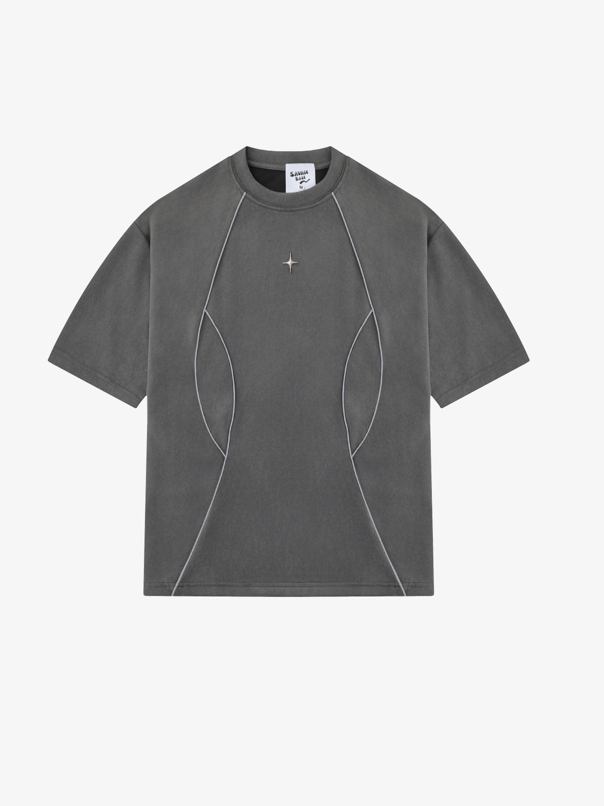 SAVAGE BASE | Reflective-Piping Star-Tag T-Shirt in Gray - front view