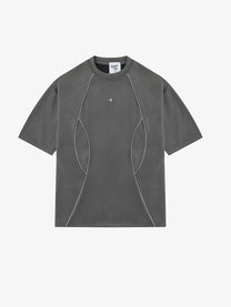 SAVAGE BASE | Reflective-Piping Star-Tag T-Shirt in Gray - front view