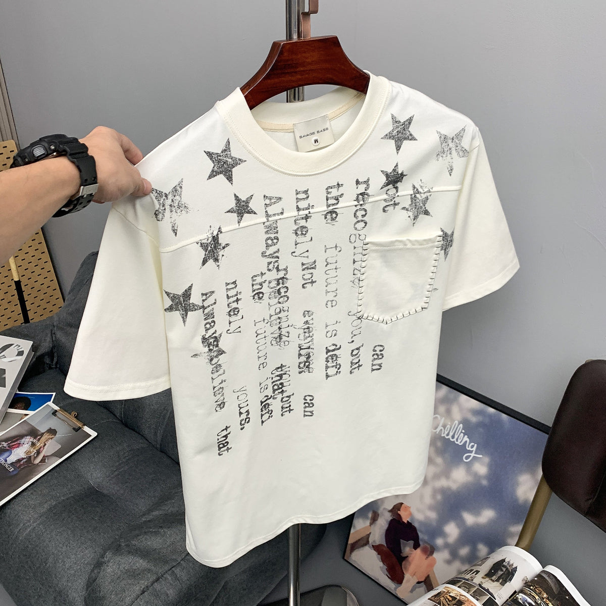 SAVAGE BASE | Star and Inverted Text T-Shirt - product detail