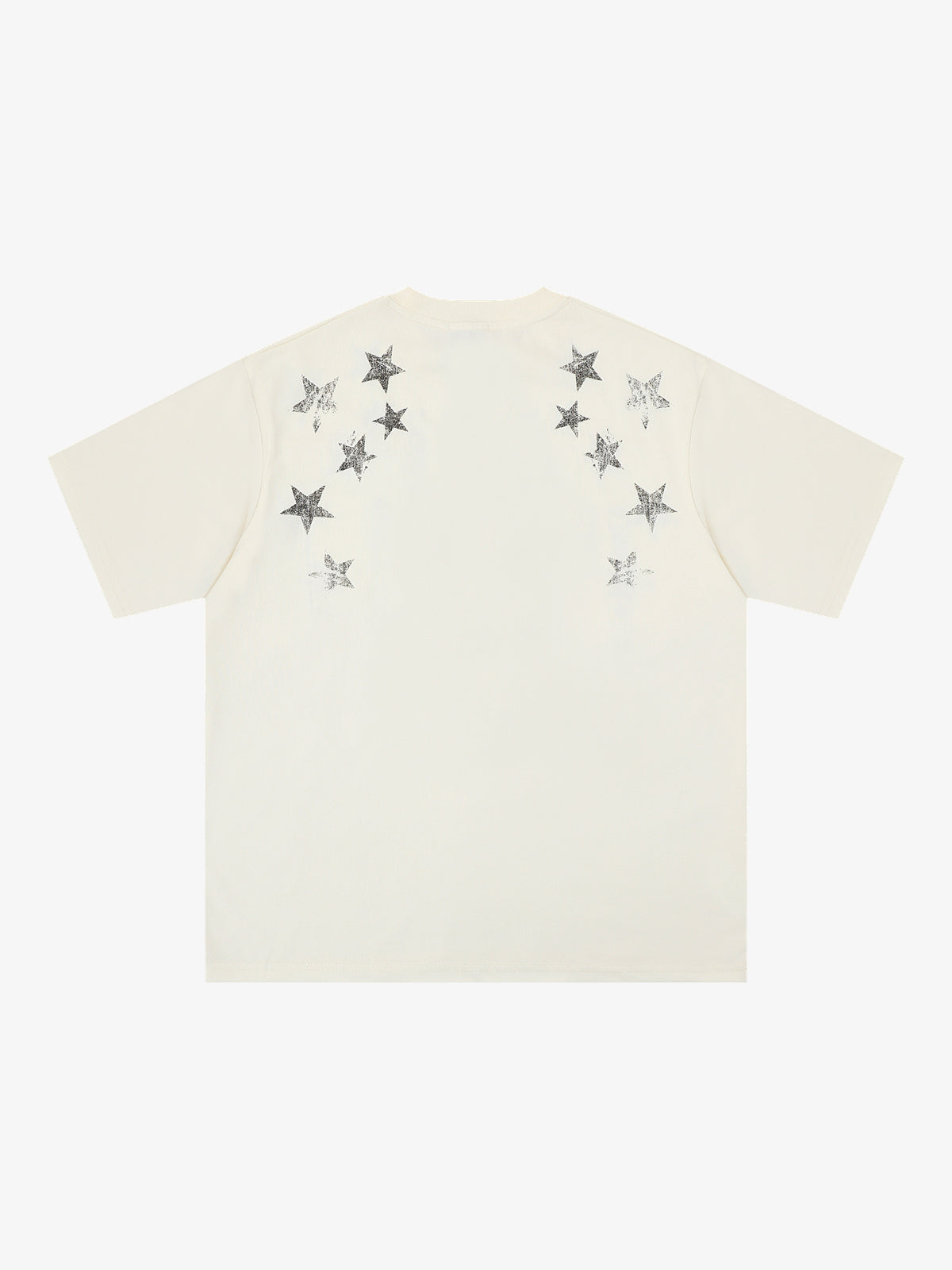 SAVAGE BASE | Star and Inverted Text T-Shirt in Beige - back view