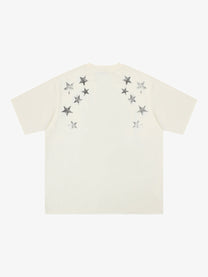 SAVAGE BASE | Star and Inverted Text T-Shirt in Beige - back view