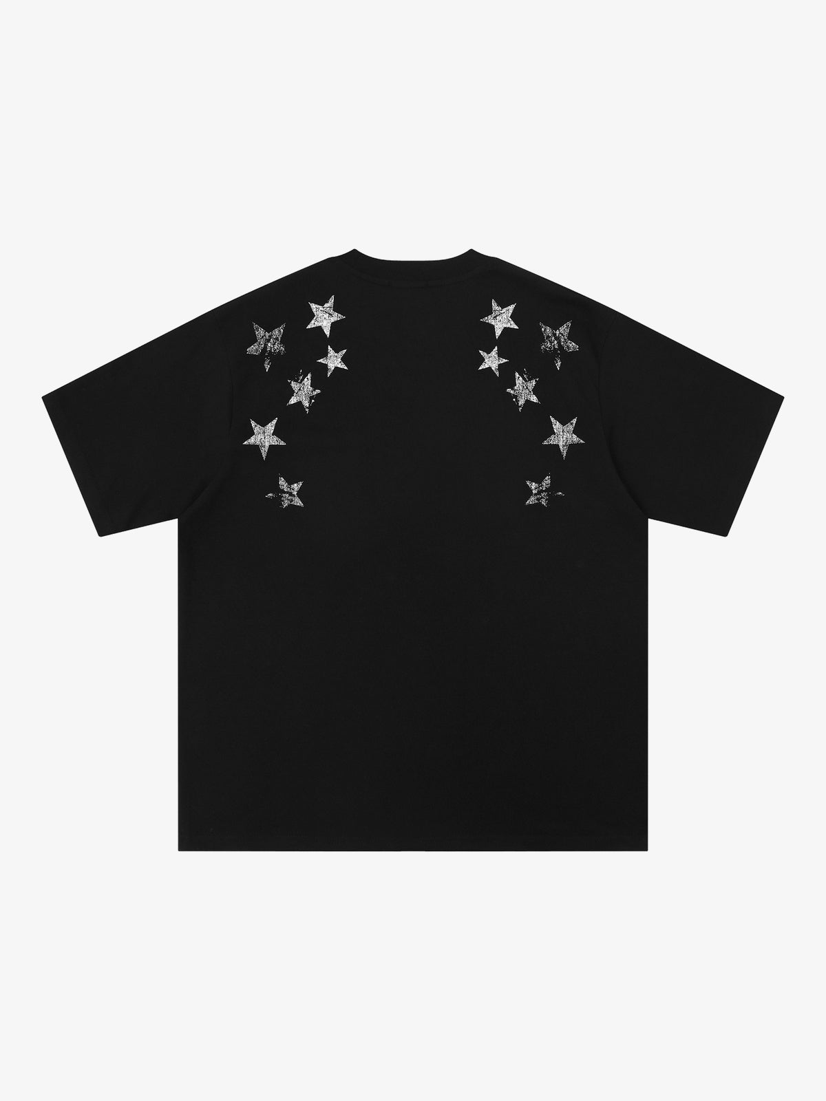 SAVAGE BASE | Star and Inverted Text T-Shirt in Black - back view