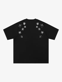 SAVAGE BASE | Star and Inverted Text T-Shirt in Black - back view