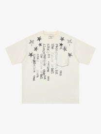 SAVAGE BASE | Star and Inverted Text T-Shirt in Beige - front view