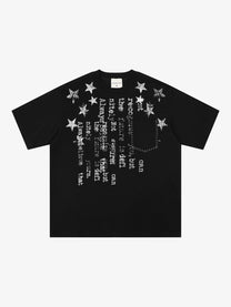 SAVAGE BASE | Star and Inverted Text T-Shirt in Black - front view