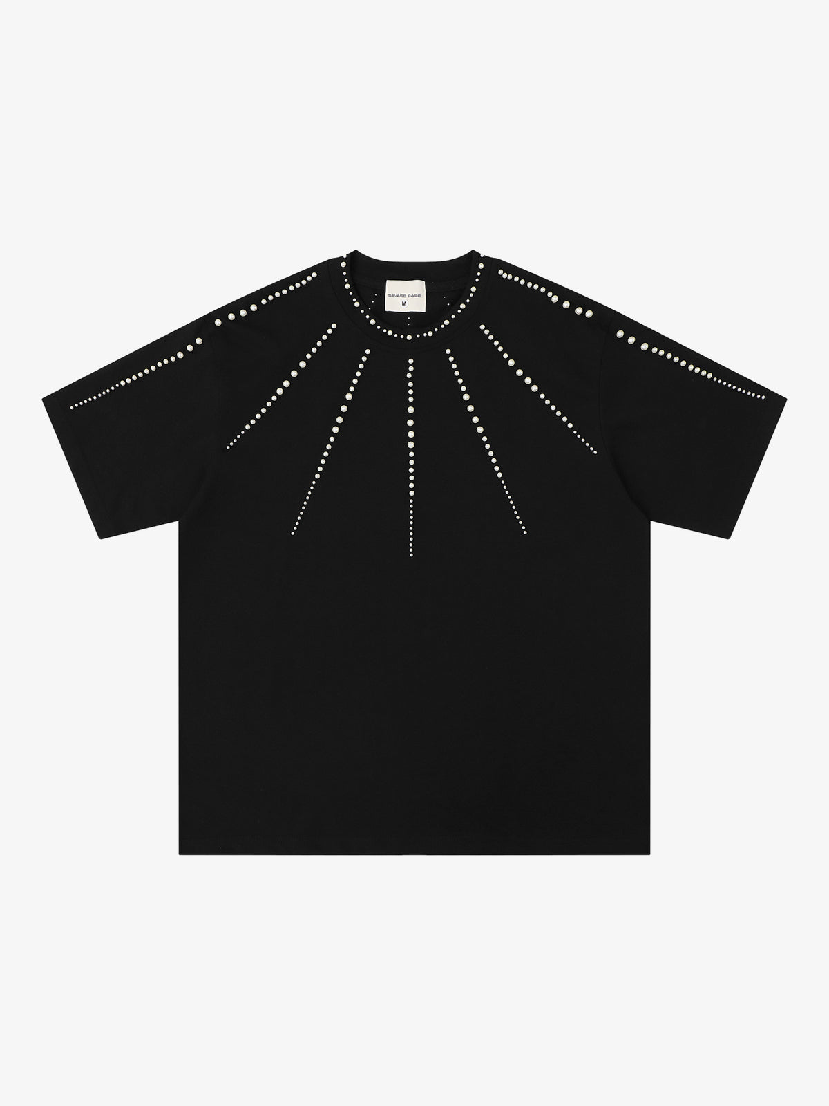 SAVAGE BASE | Radiating Bead T-Shirt in Black - front view