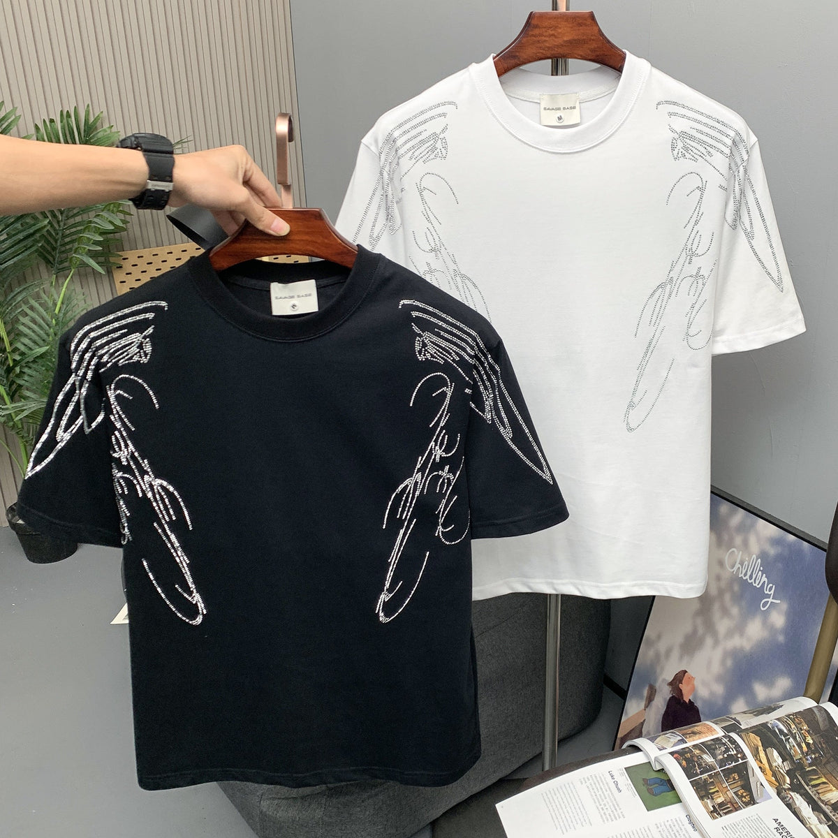 SAVAGE BASE | Rhinestone Angel-Wing T-Shirt - product detail
