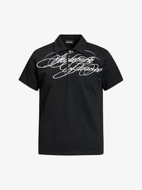 SKATE PARK | Sweeping Script Polo Shirt in Black - front view