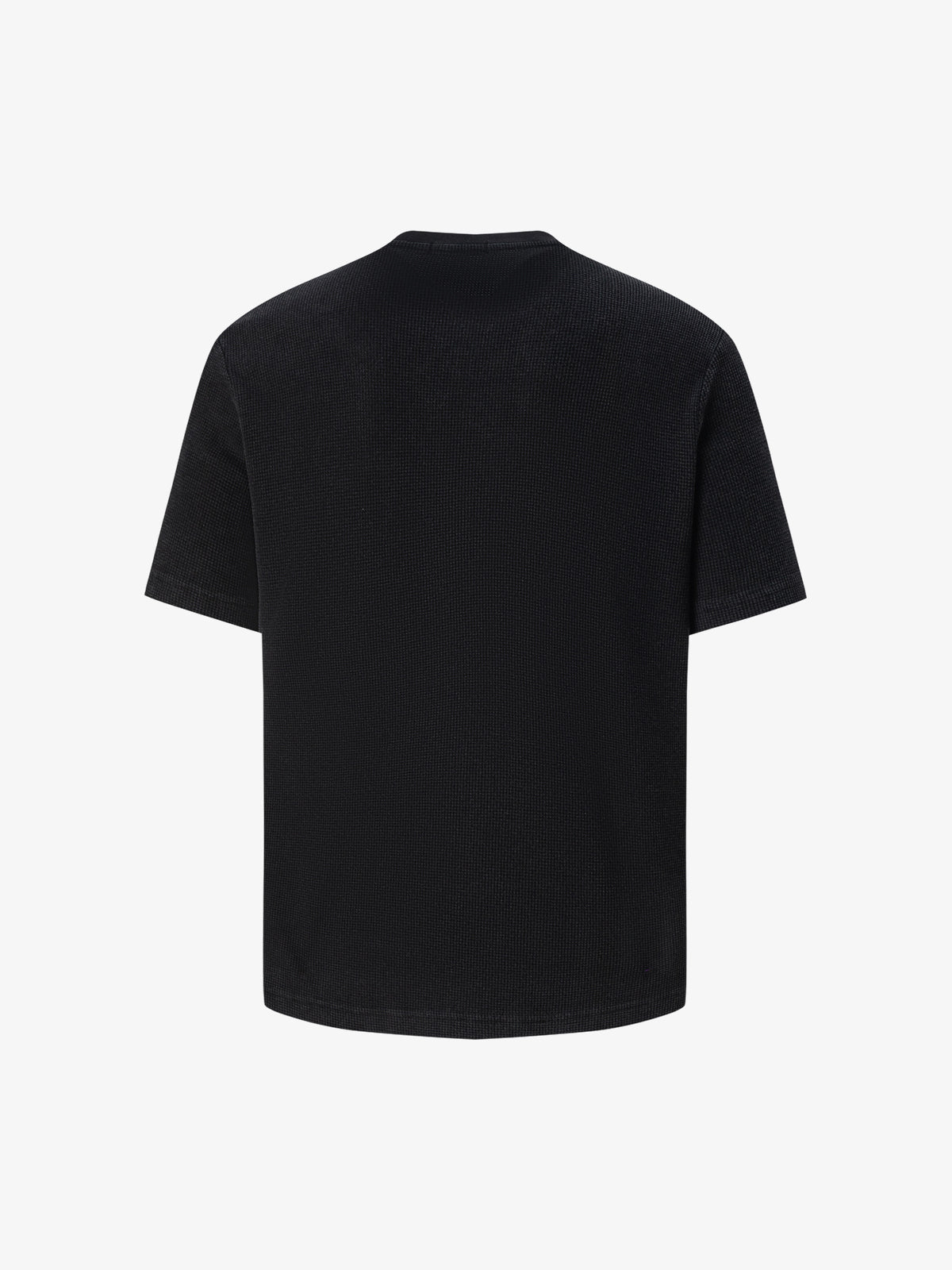 TRYTHMCLU | Faded Collage Waffle T-Shirt in Black - back view