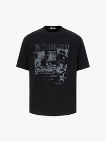 TRYTHMCLU | Faded Collage Waffle T-Shirt in Black - front view