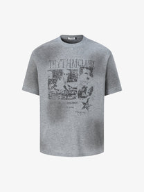 TRYTHMCLU | Faded Collage Waffle T-Shirt in Gray - front view