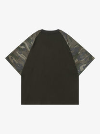 UNDSPP | Distorted Face Camo-Sleeve Raglan T-Shirt in Black - back view