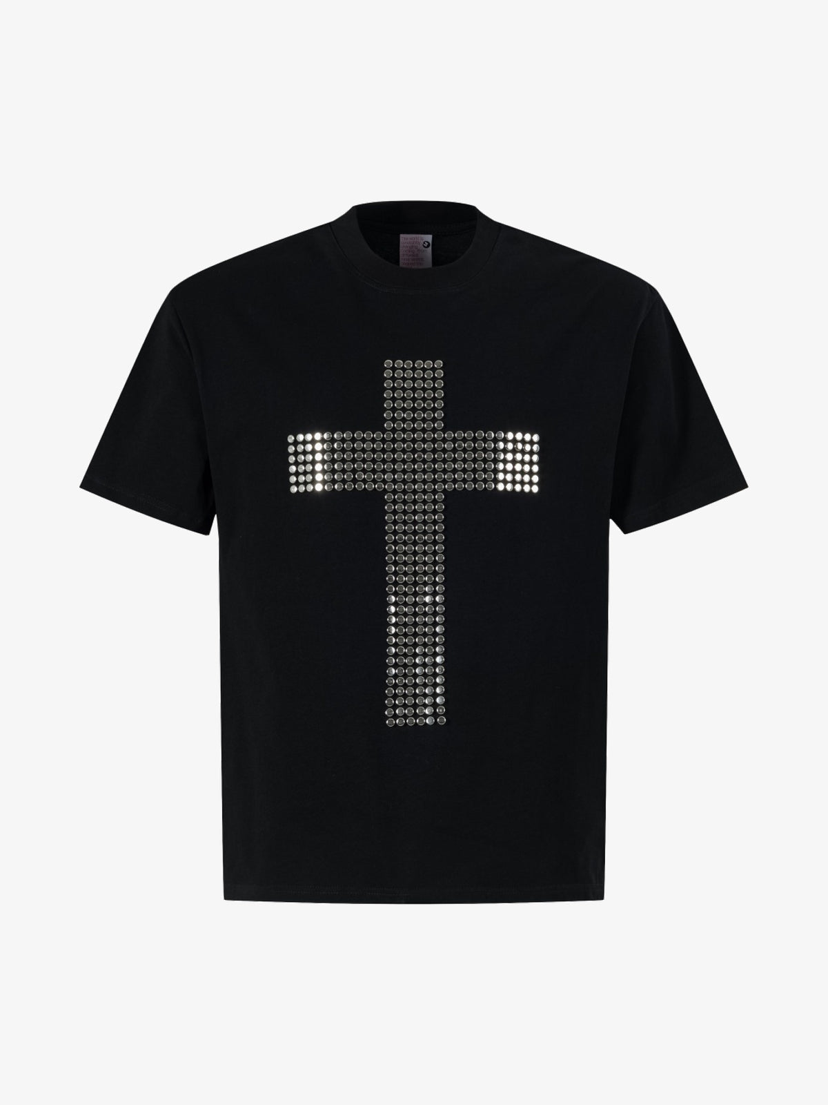 UNUSUAL ORIGINAL | Rhinestone Cross T-Shirt in Black - front view